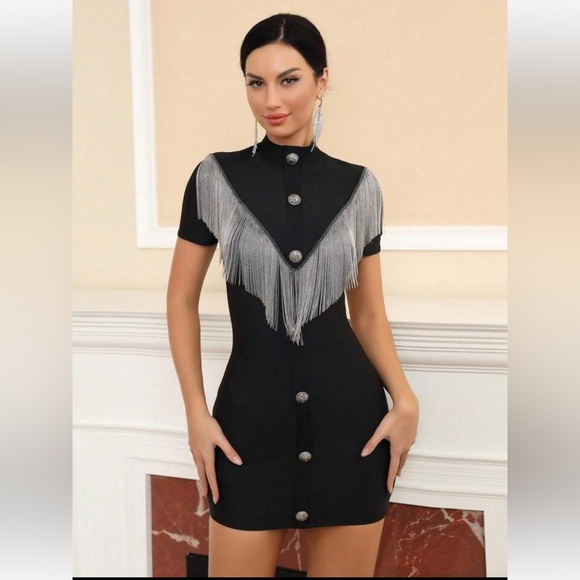 Metal short fringed bodycon dress Unbranded. Size L - Picture 1 of 16